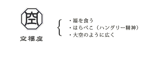 空福座とは･･･福を食う、はらぺこ（ハングリー精神）、大空のように広く